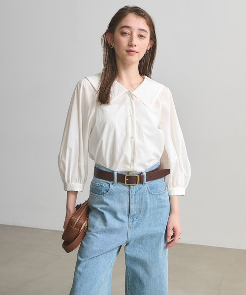 UNITED ARROWS / ユナイテッドアローズ | バックフレア  ショートスリーブ ブラウス シャツ | ブラック | レディース バックフレア ショートスリーブ ブラウス