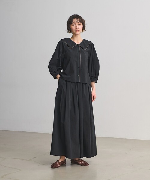 【今期】UNITED ARROWS フレアシルエット 半袖ブラウス 黒 UNITED ARROWS（ユナイテッドアローズ） ブラウス シャツ バイカラー