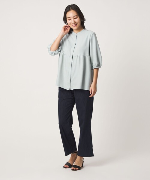 【NAVY】ペプラム バンドカラーブラウス 6分袖 <A DAY IN THE LIFE> UNITED ARROWS LTD. OUTLET｜ペプラム バンドカラーブラウス 6分袖 <A