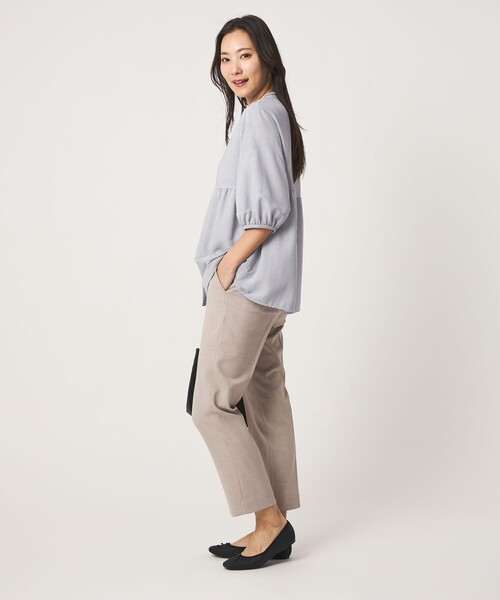 【NAVY】ペプラム バンドカラーブラウス 6分袖 <A DAY IN THE LIFE> a day in the life - 【NAVY】ペプラム バンドカラーブラウス 6分袖 <A