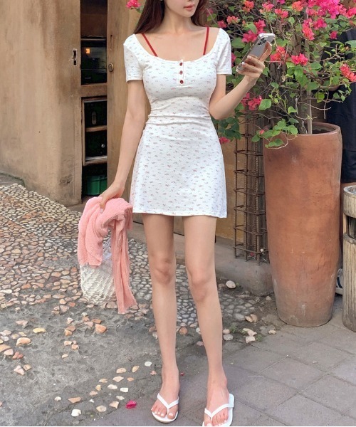 POPPY ポピー　あさぎーにょ　ホワイト 花柄レース ミニワンピース 半袖 gossip!ロサンゼルス ワンピース 半袖 「レトロガーリー ・Y2K」小花柄