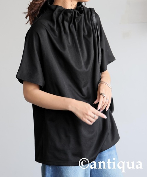 「antiqua」 半袖カットソー ONESIZE ブラック レディース_画像4