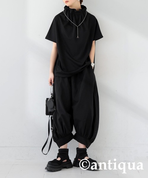 「antiqua」 半袖カットソー ONESIZE ブラック レディース_画像6