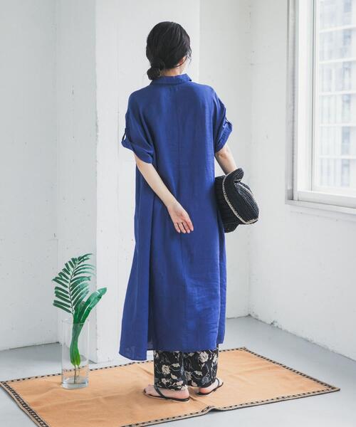 ワンピース リネン半袖シャツワンピースの画像
