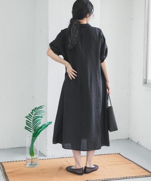 ワンピース リネン半袖シャツワンピースの画像