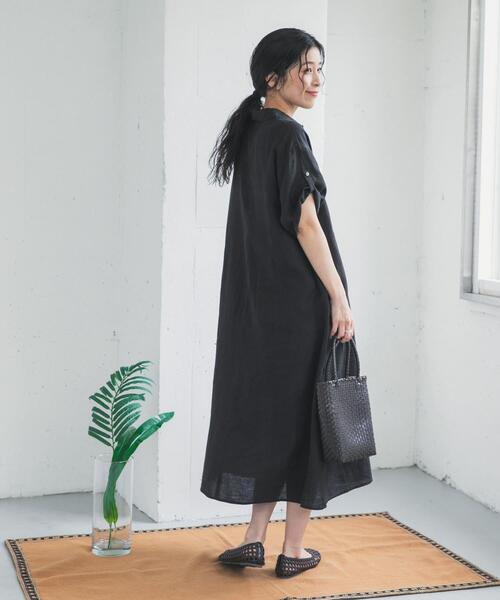 ワンピース リネン半袖シャツワンピースの画像