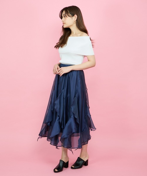 「QUEENS COURT」 フレアスカート M ネイビー レディース_画像2
