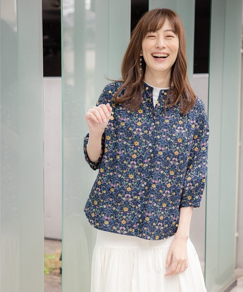 【新品】プリングル　リバティブラウス LIBERTY.（リバティ） ブラウス プリント 半袖 ボタンダウンシャツ