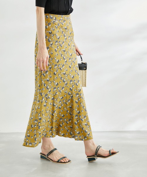 雛菊とくまイエローロングスカート ROPE' PICNIC スカート ドット/花柄麻混マーメイドスカート : ZOZOTOWN