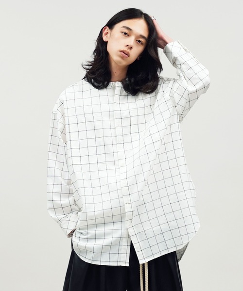 レディース シャツ　Sサイズ シャツ オーバーサイズ バンドカラー L/S メンズ レディース