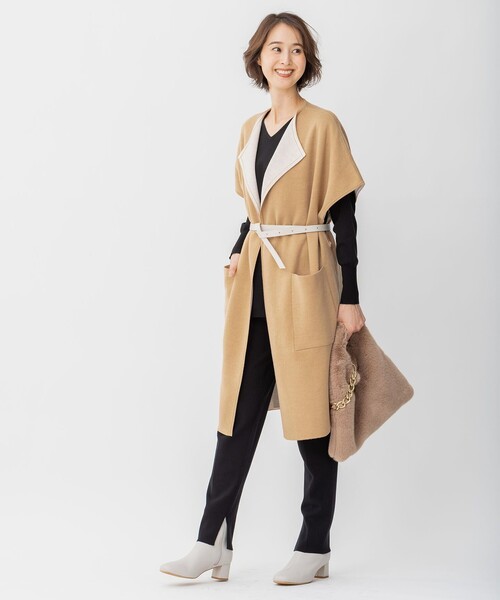 ニット セーター 「洗える」リバーシブルニットジレ レディース 自由区 ニット セーター 「洗える」リバーシブルニットジレ
