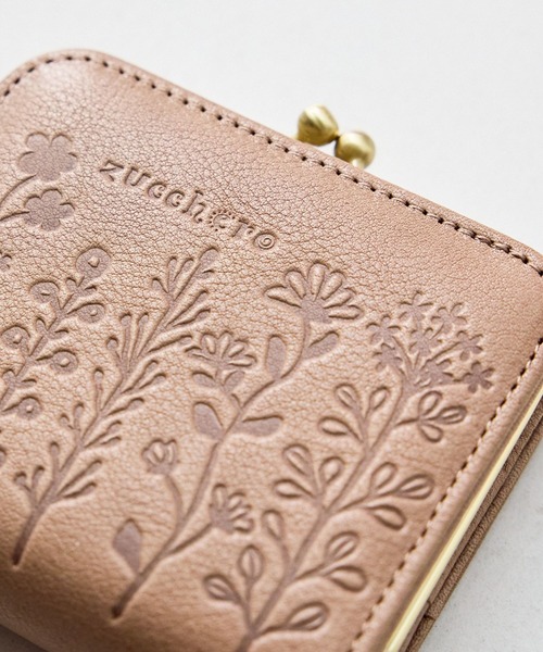 財布 レディース 本革 日本製 コンパクト 小さめ がま口 花柄 型押し