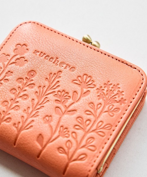 財布 レディース 本革 日本製 コンパクト 小さめ がま口 花柄 型押し