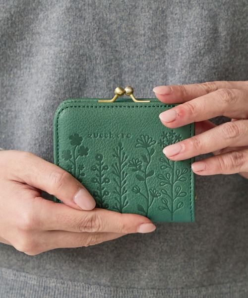 財布 レディース 本革 日本製 コンパクト 小さめ がま口 花柄 型押し