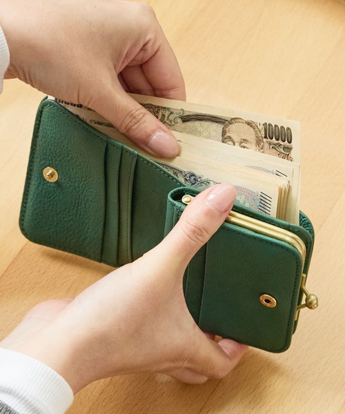 財布 レディース 本革 日本製 コンパクト 小さめ がま口 花柄 型押し