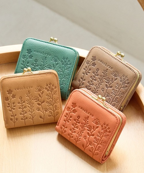 財布 レディース 本革 日本製 コンパクト 小さめ がま口 花柄 型押し