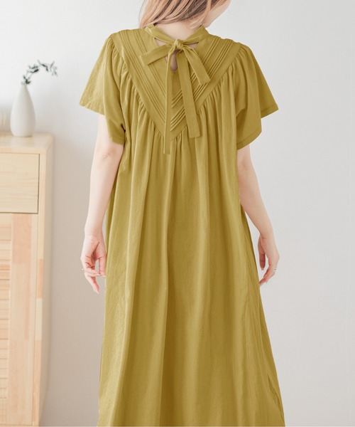 M'S GRACY リボン バックジップ リネン ワンピース イエロー 36 M´S GRACY リボン バックジップ リネン ワンピース イエロー 36