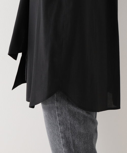 IENA ブラック 半袖シャツ ギャザー入りリネン新品 VERMEIL par iena シャツ ブラウス 「L'UNE/リュンヌ」ボウ付き