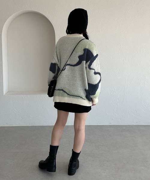 kutir ニット セーター ニュアンス柄マーブルジャガードニット