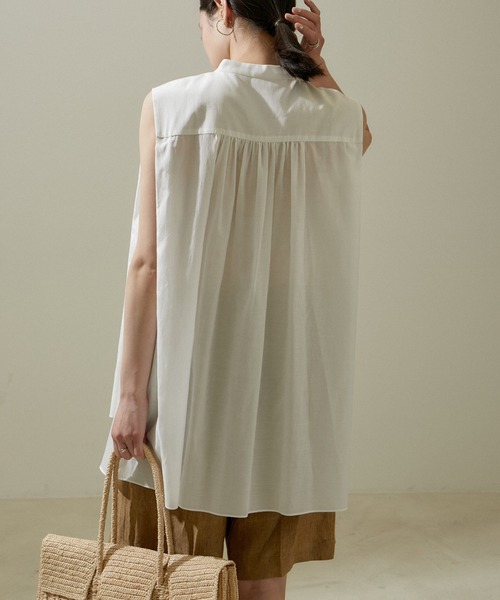 [美品]ADAM ET ROP'E フレアシャツ ノースリーブ チュニック　白 ADAM ET ROPÉ FEMME(アダム エ ロペ ファム) / レースクロップド