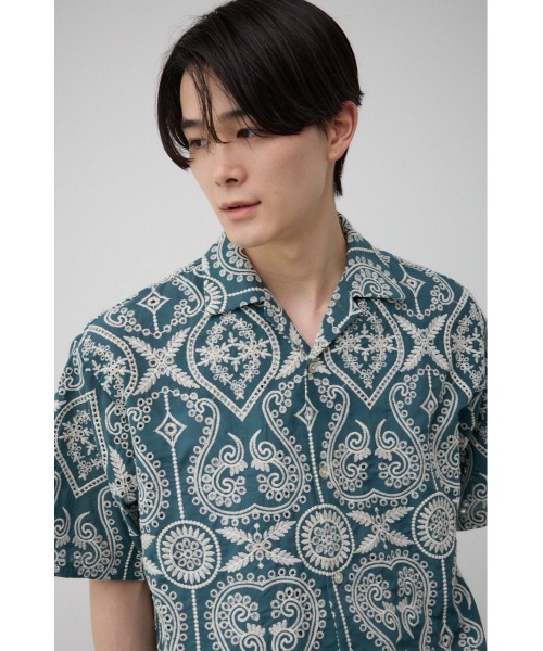 半袖シャツ メンズ 立ち襟 刺繍 ドレープ 2色 シアサッカー七分袖シャツ メンズ サッカー 立ち襟 ポロシャツ