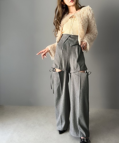 ★Karen Millen★ プチ ウエストバンド ワイドレッグパンツ 知恵の輪刺繍ポケットワイドレッグウーブンパンツ – EVISU