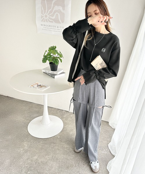 ★Karen Millen★ プチ ウエストバンド ワイドレッグパンツ 知恵の輪刺繍ポケットワイドレッグウーブンパンツ – EVISU
