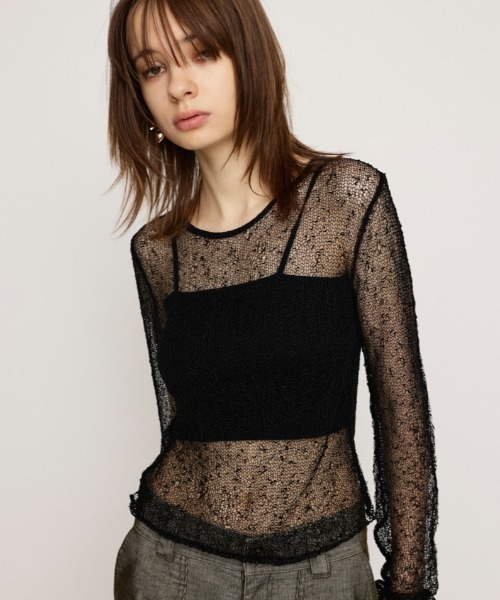 ニット セーター NEP SHEER KNIT TOPS シアー ネップ トップス レディース