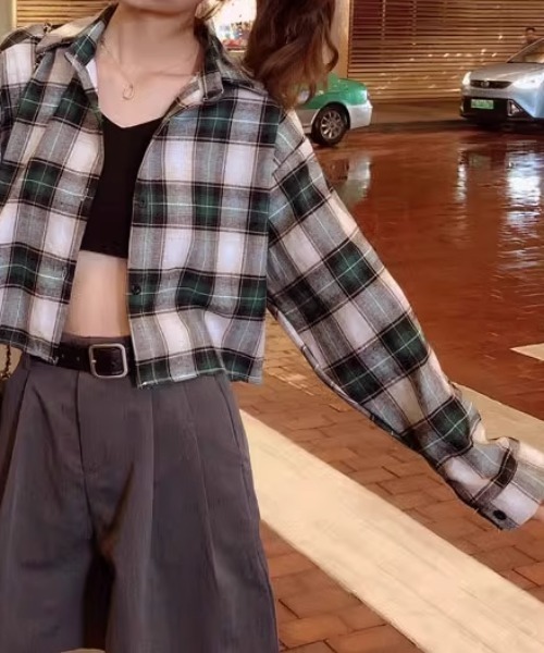 CELENA BEATS ブラウス シャツ ショート丈チェックシャツ レディース