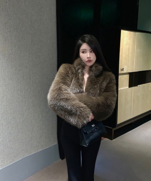 おしゃれスタ コート アウター フェイクファーショート丈ジッパー