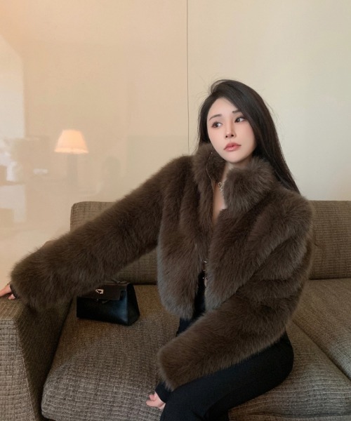 おしゃれスタ コート アウター フェイクファーショート丈ジッパー