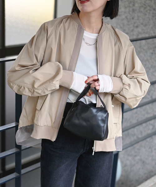 シアーブルゾン レディース アウター バイカラー 送料無料・メール便不可 冬新作 ＆HALF ブルゾン アウター バイカラーシアーブルゾン レディース