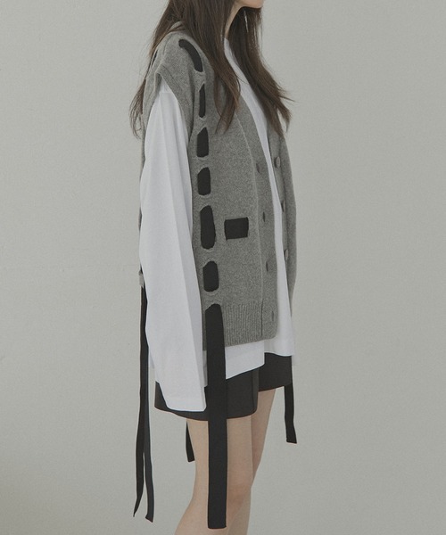 LE CIEL BLEU（ルシェルブルー） ベスト ジレ テープディテールニット