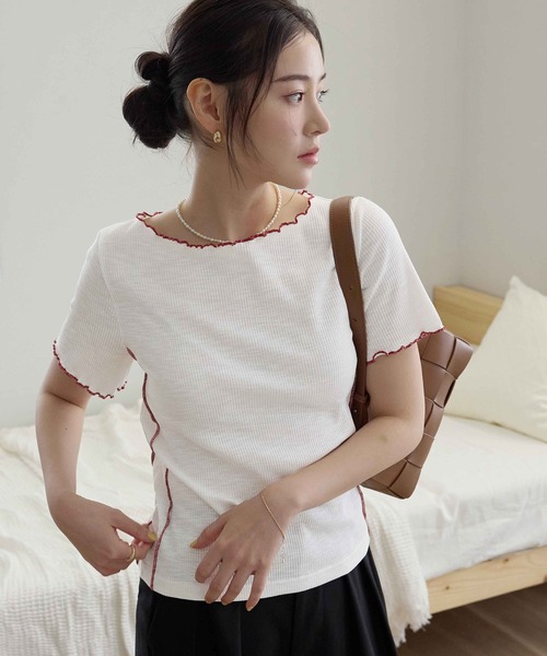 tシャツ 配色ボートネックメロートップス レディース : ZOZOTOWN Yahoo