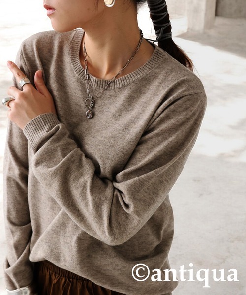 PIUIGUALE3 ベージュ 長袖セーター antiqua（アンティカ） 長袖ニット P ベージュ レディース : ZOZOTOWN