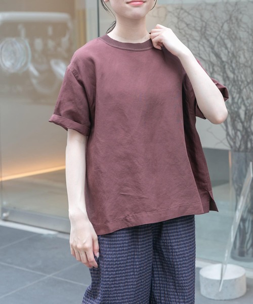 今期 FORK＆SPOON プルオーバーブラウス 麻混Tシャツ 完売色 FORK&SPOON tシャツ FORK＆SPOON プルオーバーブラウス