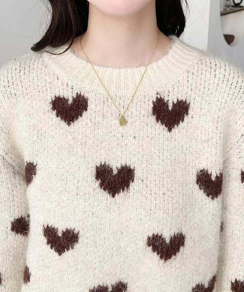 moment+ ニット セーター Wジャガードハート柄フェザーニットプル