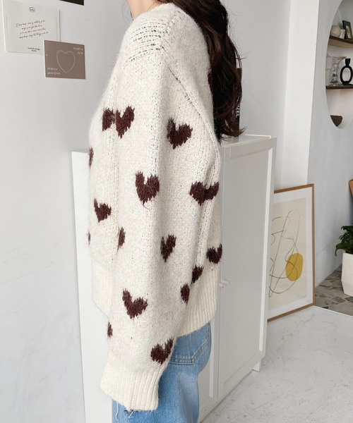 moment+ ニット セーター Wジャガードハート柄フェザーニットプル