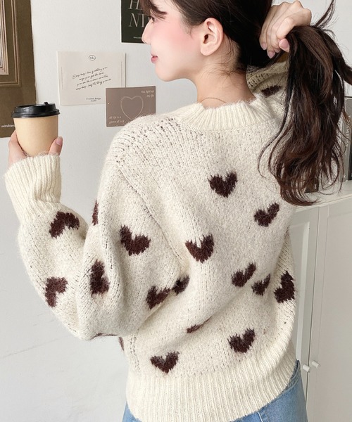moment+ ニット セーター Wジャガードハート柄フェザーニットプル