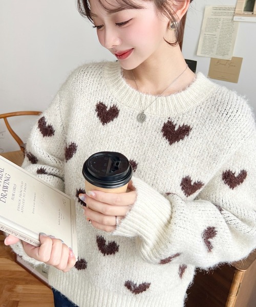 ハート柄ニットセーター 長袖　tara jarmon IRADOWL（アイラドール） ニット セーター ハート柄ニットトップス