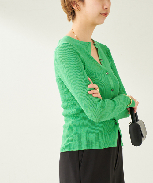 plage whisper rib カーディガン　ブラック プラージュ Plage 《追加》whisper rib sheer カーディガン