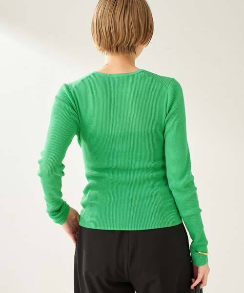 Sheer RIB 2wayカーディガン le ELMi カーディガン Sheer rib hole half sleeve cardigan