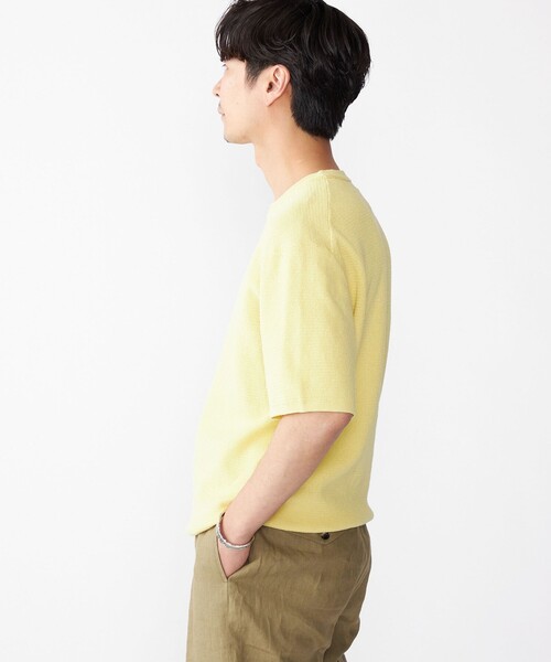 【YELLOW/047】Blu Bre / リネンコットン クルーネック ニット Tシャツ YELLOW/047】Blu Bre / リネンコットン クルーネック ニット Tシャツ