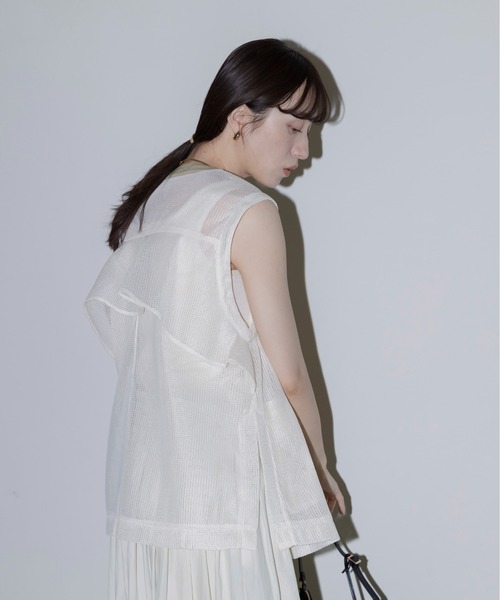 Eimee Law ベスト ジレ バックフリル アウトポケットメッシュ