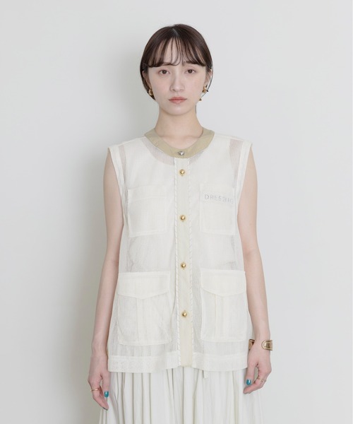 ベスト ジレ バックフリル アウトポケットメッシュベスト レディース Eimee Law ベスト ジレ バックフリル アウトポケットメッシュ