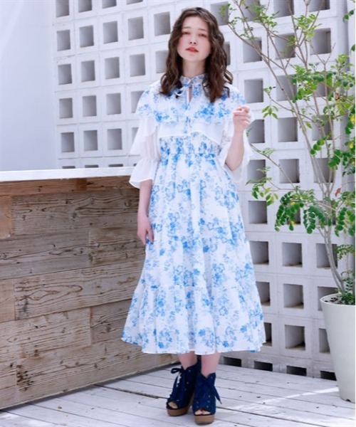 axesfemme アクシーズファム ネモフィラプリントブラウス×ワンピース axes femme ワンピース ネモフィラプリントブラウス×ワンピース