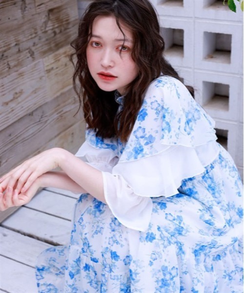 axes femme ワンピース ネモフィラプリントブラウス×ワンピース