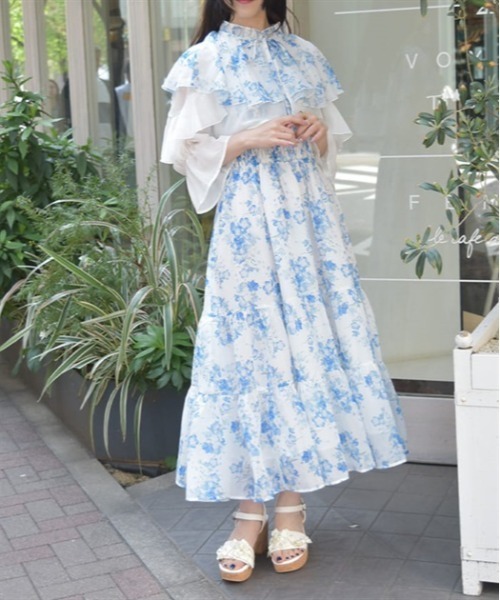 新しい axes femme ネモフィラプリントブラウス×ワンピース ワンピース ワンピース
