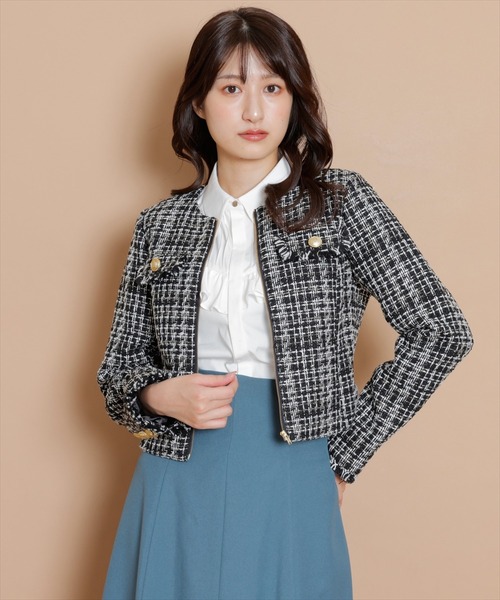 「SWINGLE」 ツイードジャケット SMALL ベージュ系その他 レディース_画像8