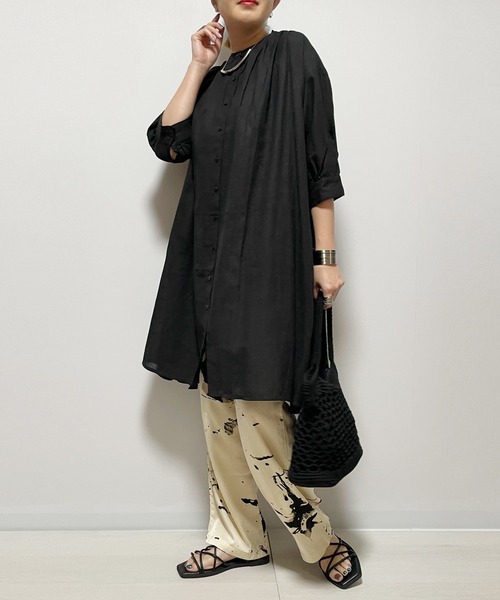 ブラウス シャツ 裾ギャザー 麻混シャツブラウス レディース natural couture ブラウス シャツ 麻混ギャザーブラウス